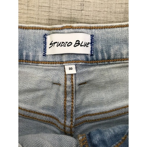 Studio Blue Women's White Peach High Rise Raw Hem Straight Leg Jeans Size 30 - Picture 5 of 9